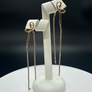 Long Crystal Bow Post Dangling Earrings Made w/ Swarovski Crystal